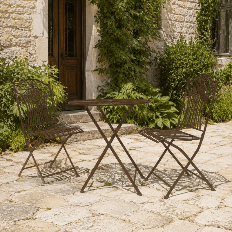2-seater folding metal garden bistro set in aged brown