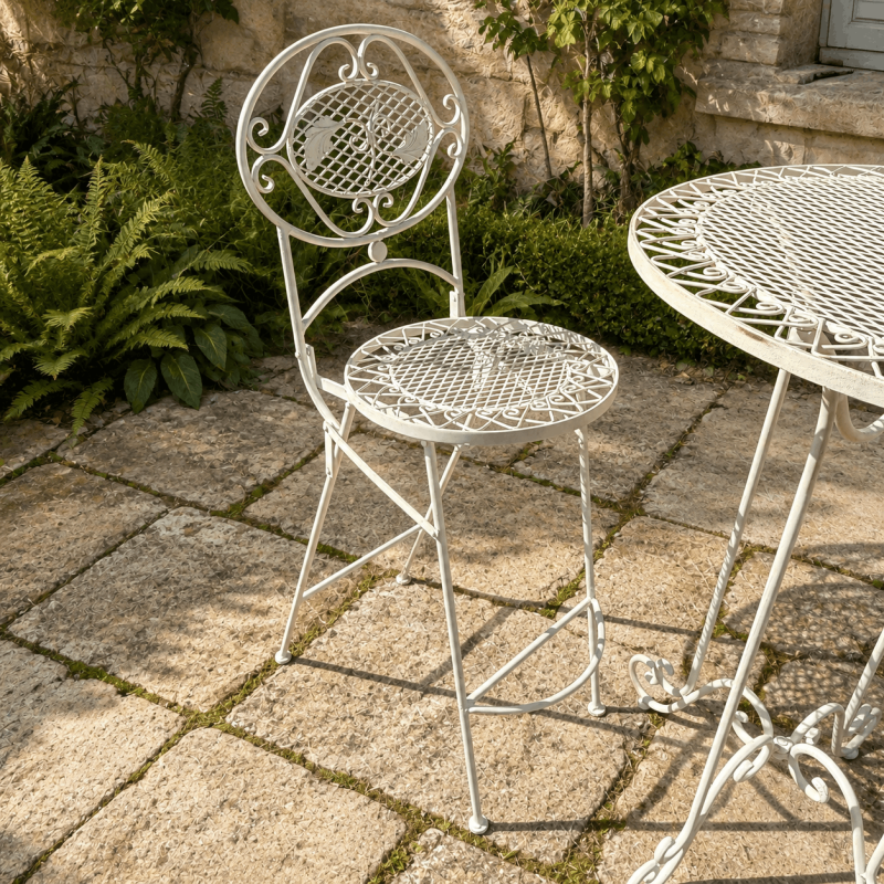 Romantic garden bistro set with high table and folding chairs