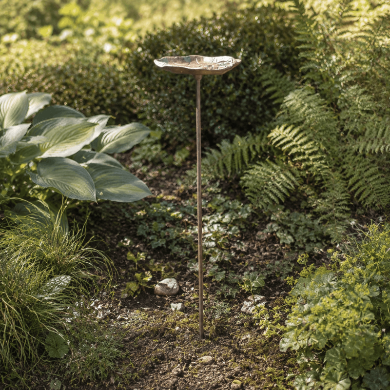 Decorative bird bath garden stake for flower beds
