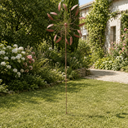 Large rust-effect kinetic garden wind spinner 237 cm