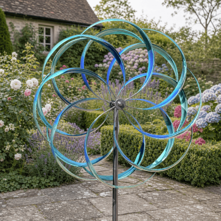 Éolienne décorative de jardin bleue et turquoise