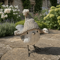 Oiseau de Noël décoratif en résine avec bonnet brun
