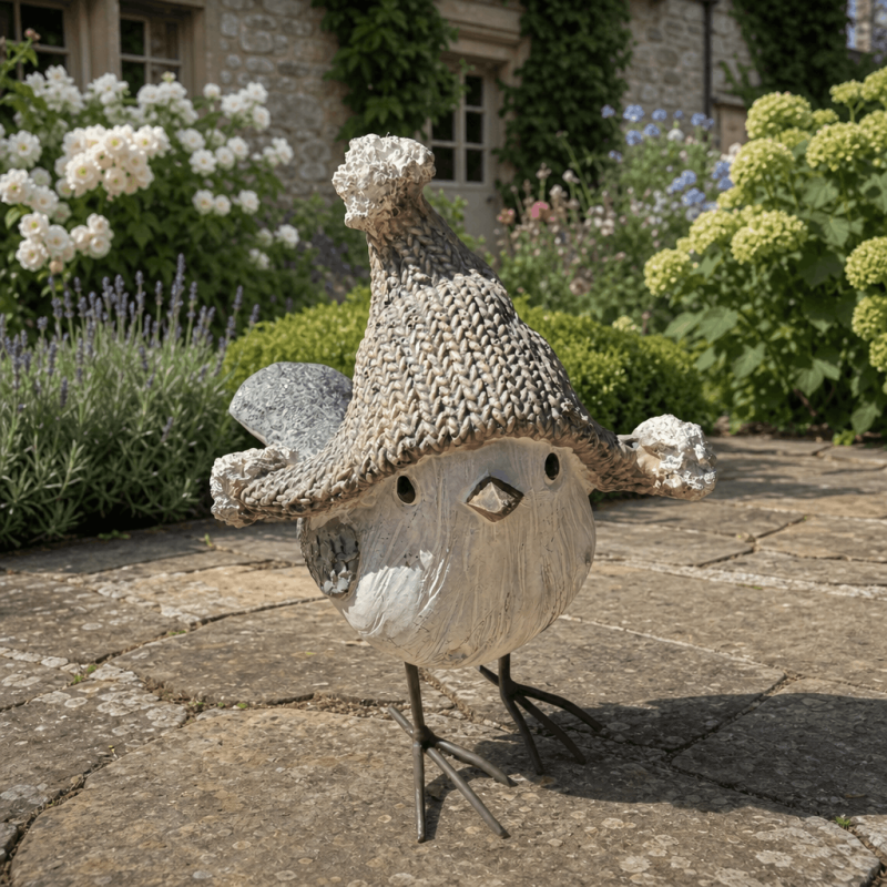 Oiseau de Noël décoratif en résine avec bonnet brun