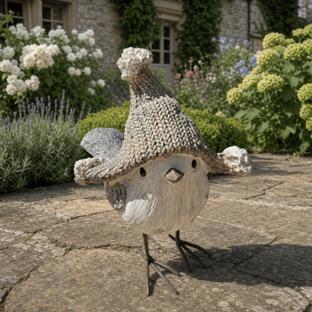 Oiseau de Noël décoratif en résine avec bonnet brun
