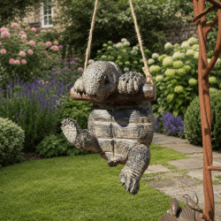Tortue suspendue décorative grise sur branche