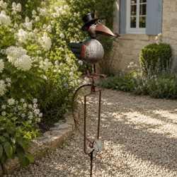 Balancing garden mobile with large metal crow 146 cm