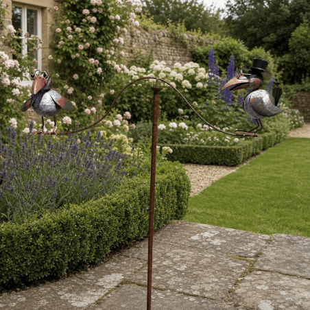 Balancing garden mobile with two metal crows 150 cm