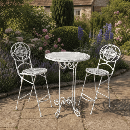 2-seater metal bar-height bistro set in aged cream white
