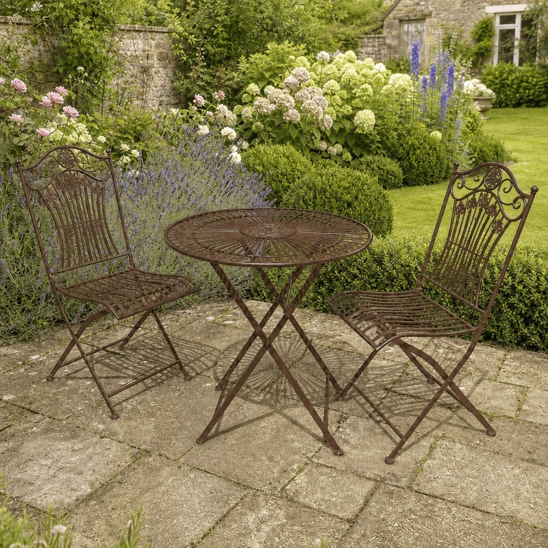 2-seater folding metal garden bistro set in aged brown
