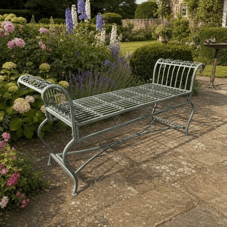 Verdigris green metal garden bench – L 134 cm