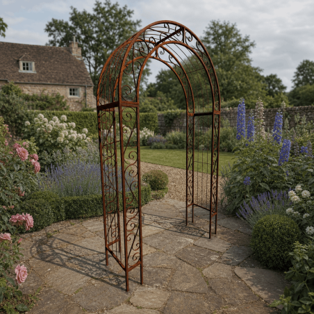 Large rusted metal rose arch – H 254 cm