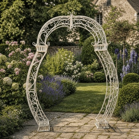 Large ivory metal garden arch – H 242 cm