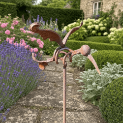 Decorative rust-effect metal bird garden stake 114 cm