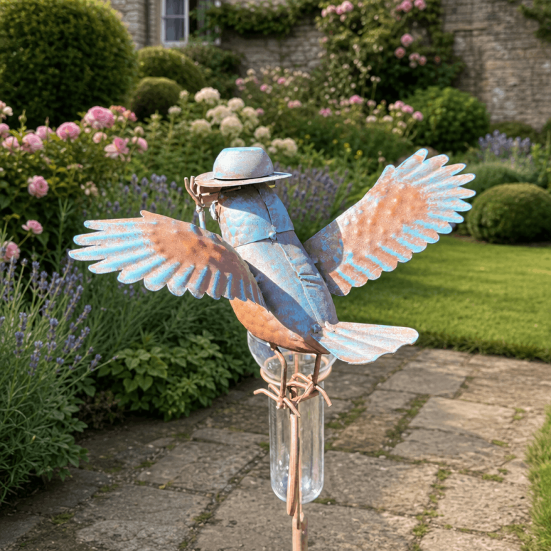 Decorative raven rain gauge with funnel, H 140 cm