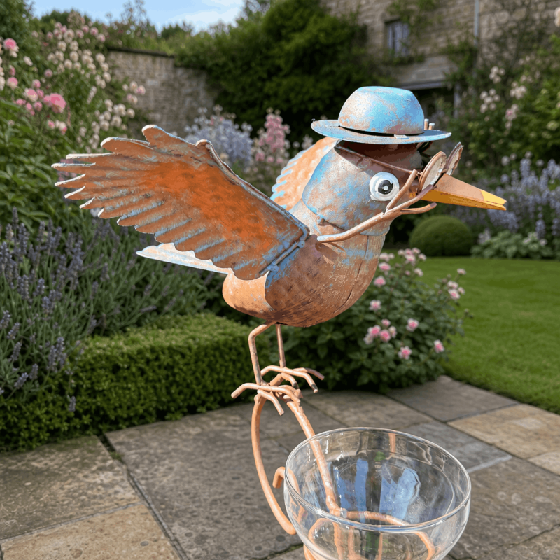 Decorative raven rain gauge with funnel, H 140 cm