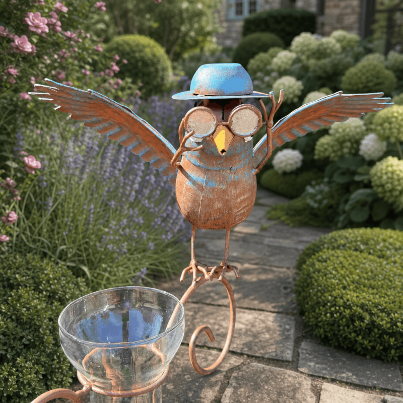 Decorative raven rain gauge with funnel, H 140 cm