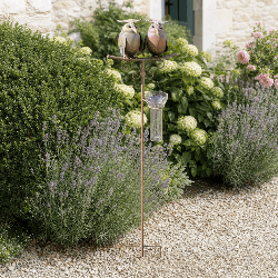Decorative 2-Owl Metal Stake Rain Gauge – H 112 cm