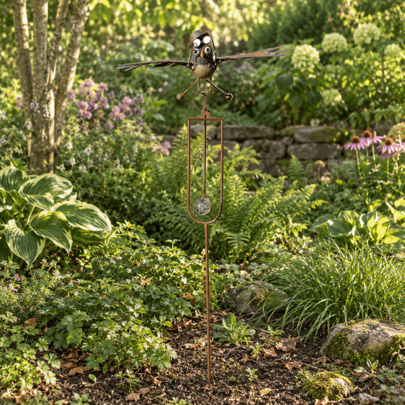 Mobile de jardin chouette aviateur à balancier – ailes mobiles