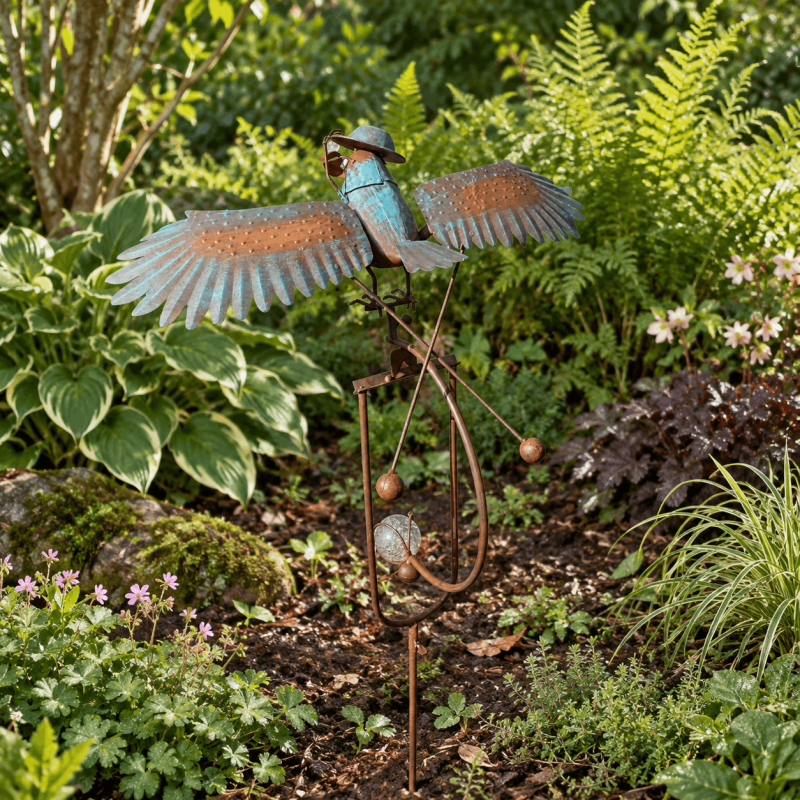 Mobile de jardin oiseau aviateur à balancier – ailes mobiles