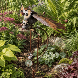 Mobile de jardin chouette et ses bébés à ailes mobiles – H 126 cm