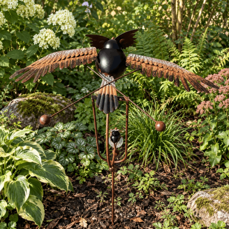Mobile de jardin chouette et ses bébés à ailes mobiles – H 126 cm