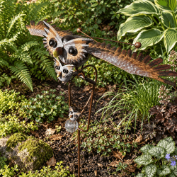 Mobile de jardin chouette et ses bébés à ailes mobiles – H 126 cm