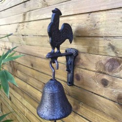 Cast-iron rooster-design garden gate doorbell