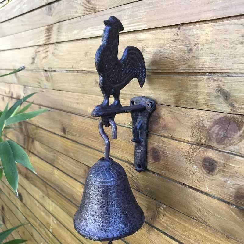 Cast-iron rooster-design garden gate doorbell