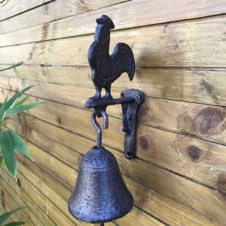 Cast-iron rooster-design garden gate doorbell