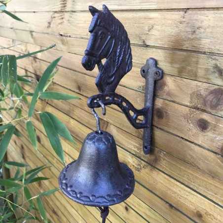 Cast iron horse-head doorbell for a garden gate or entrance gate