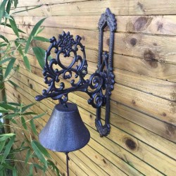 Cast-iron garden door/gate bell with a heart and arabesque design