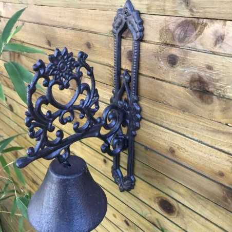Cast-iron garden door/gate bell with a heart and arabesque design
