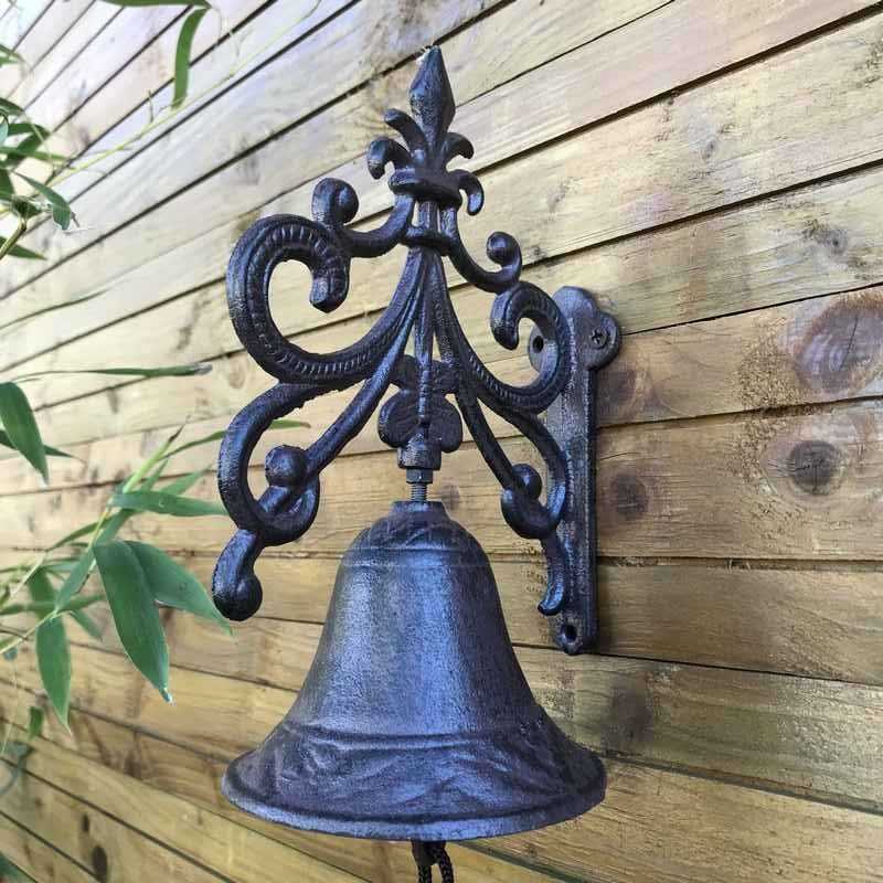 Cast Iron Arabesque Door, Garden, and Gate Bell with Fleur-de-Lys Design
