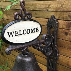 close-up view of large cast iron door bell