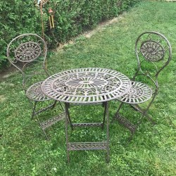 Brown Patinated Bistro Garden Set in Iron and Cast Iron