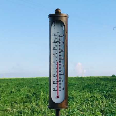 Bronze-colored iron garden thermometer stake