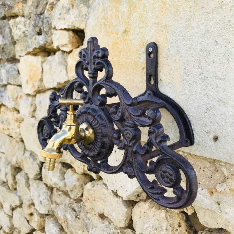 Wall-Mounted Hose Holder with Brass Faucet