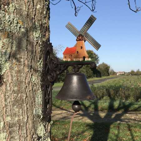 Large Cast Iron Door Bell H 40cm with Windmill Motif