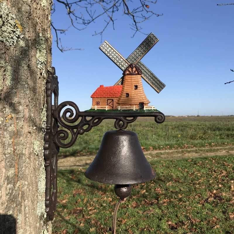 Large Cast Iron Door Bell H 40cm with Windmill Motif