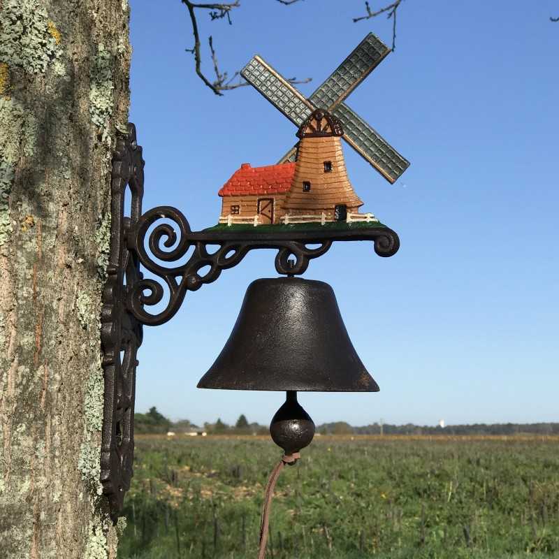 Large Cast Iron Door Bell H 40cm with Windmill Motif