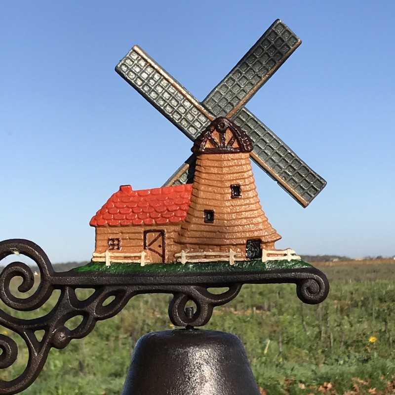 Large Cast Iron Door Bell H 40cm with Windmill Motif