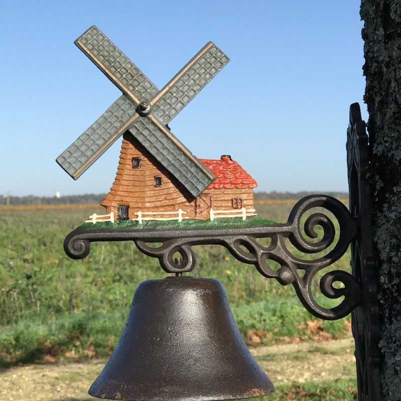 Large Cast Iron Door Bell H 40cm with Windmill Motif