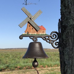 Large Cast Iron Door Bell H 40cm with Windmill Motif