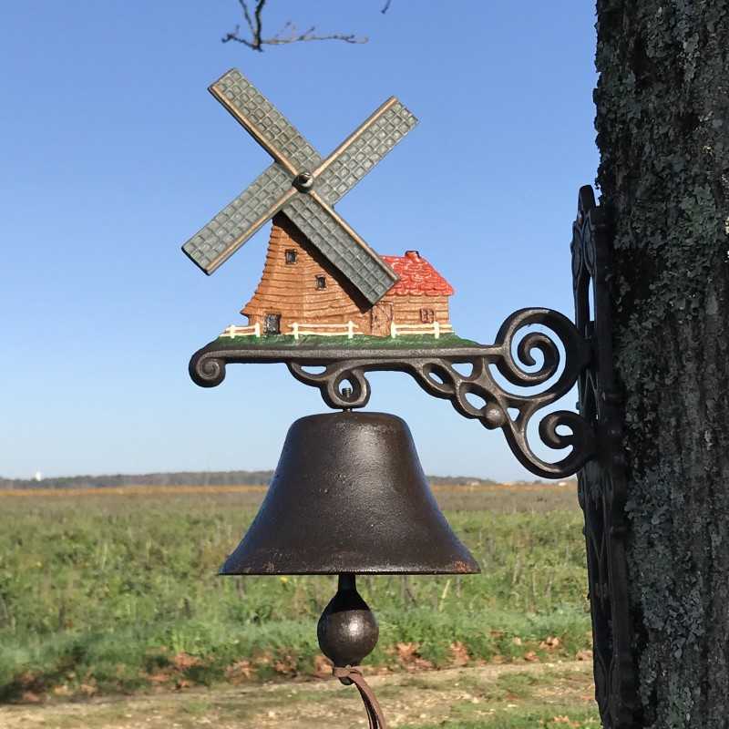 Large Cast Iron Door Bell H 40cm with Windmill Motif