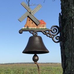 Large Cast Iron Door Bell H 40cm with Windmill Motif