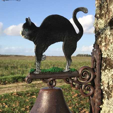 Large Cast-Iron Doorbell, H 45 cm, Black Cat Design
