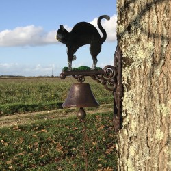 Large Cast-Iron Doorbell, H 45 cm, Black Cat Design