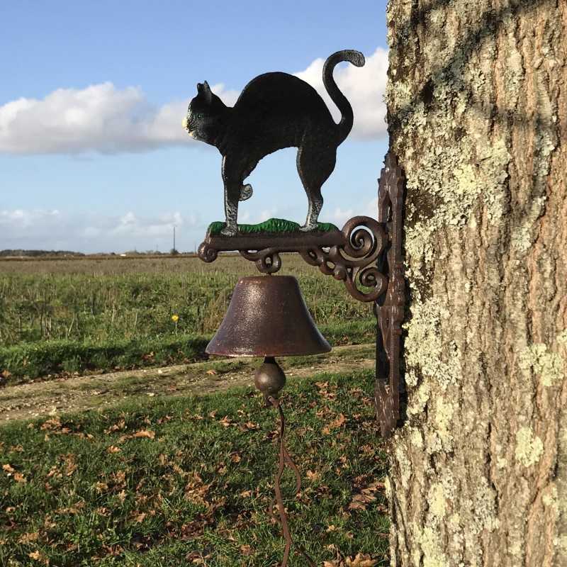 Large Cast-Iron Doorbell, H 45 cm, Black Cat Design