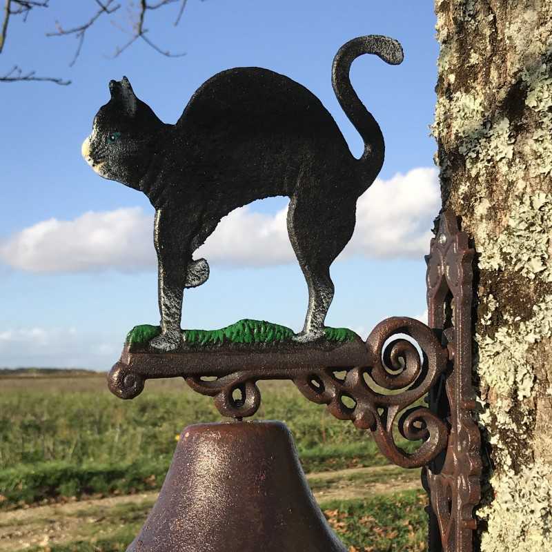 Large Cast-Iron Doorbell, H 45 cm, Black Cat Design
