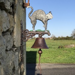 Large Cast-Iron Doorbell, H 45 cm, Black Cat Design